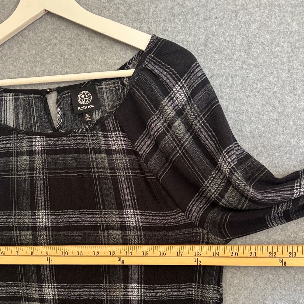 Bobeau Long Sleeve Peasant Plaid Blouse M - Picture 5 of 9